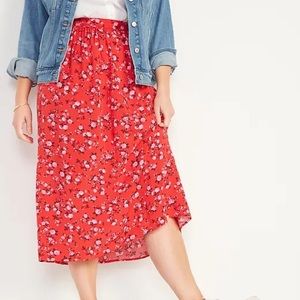 Old Navy red floral midi skirt xs